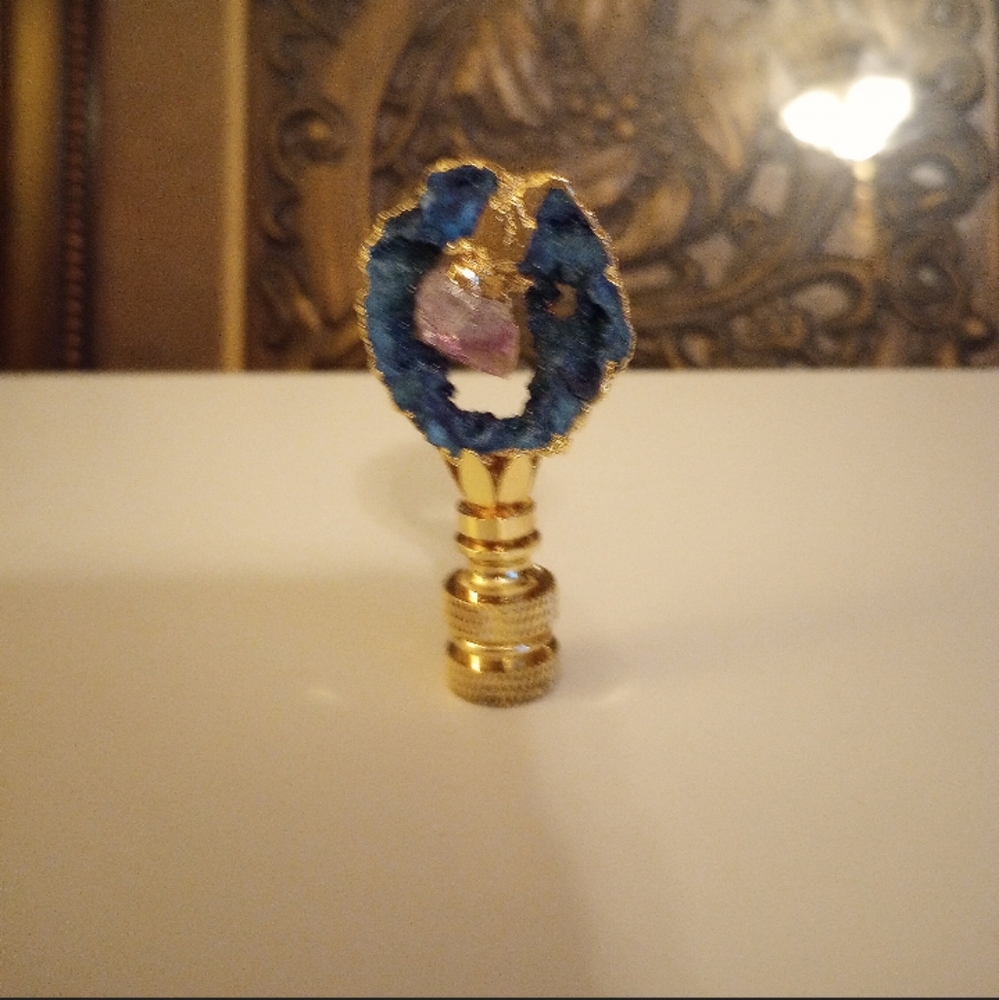 Handmade genuine window pane druzy and amethyst gemstone gold lamp finial